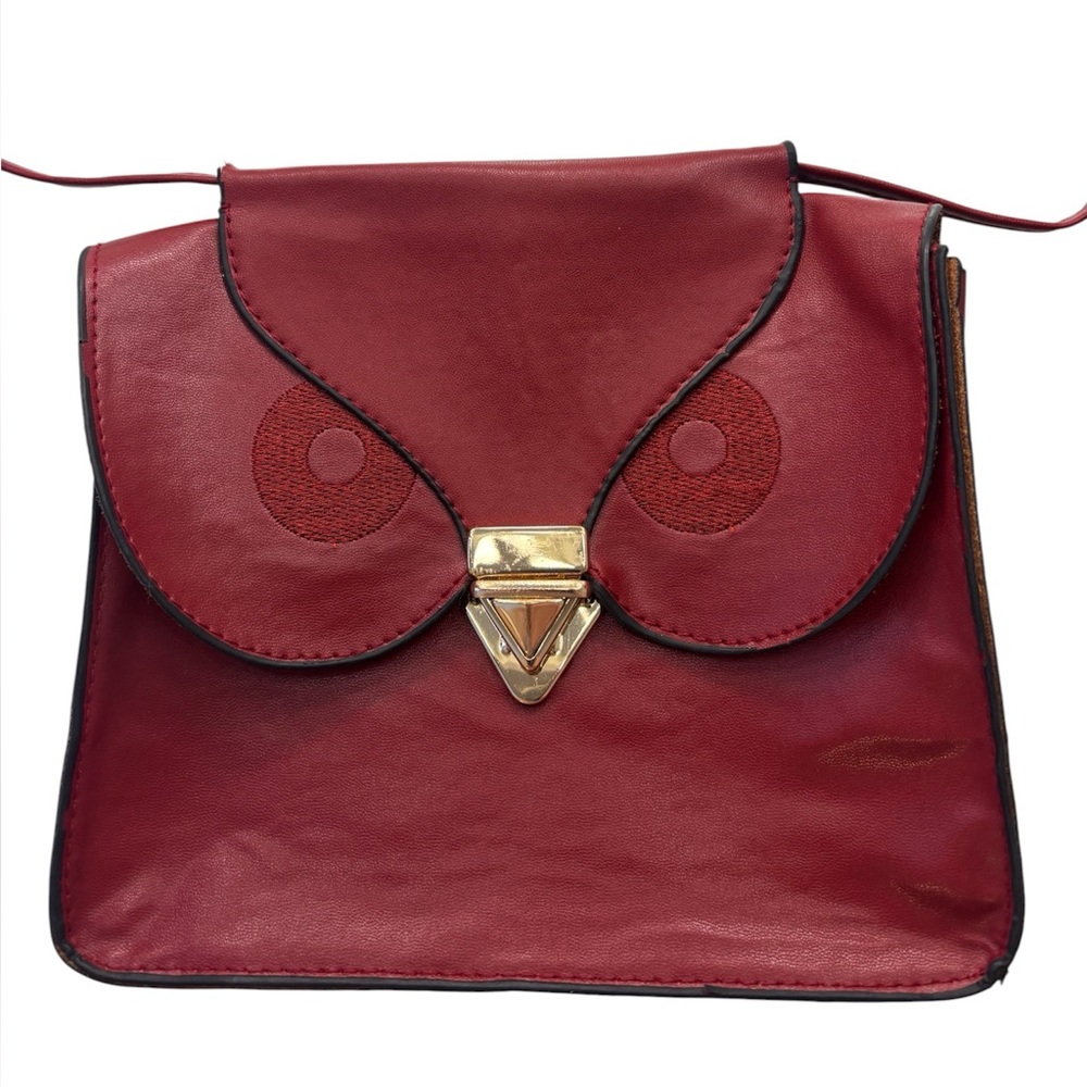 Red Owl Crossbody Bag Novelty Bird Shaped Purse Whimsical Boho Vegan Leather